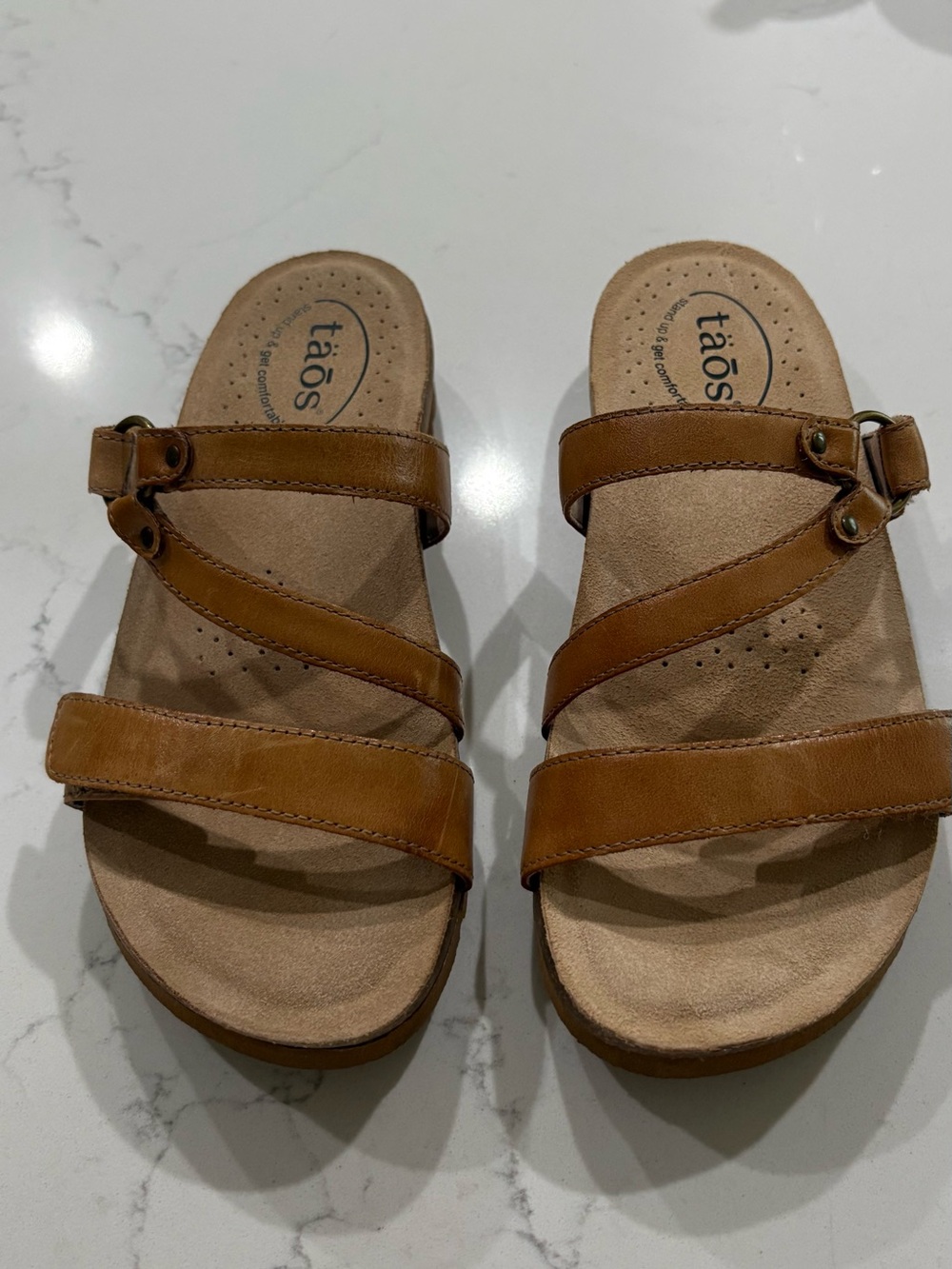 Taos Caramel Leather Strappy Slide Sandals